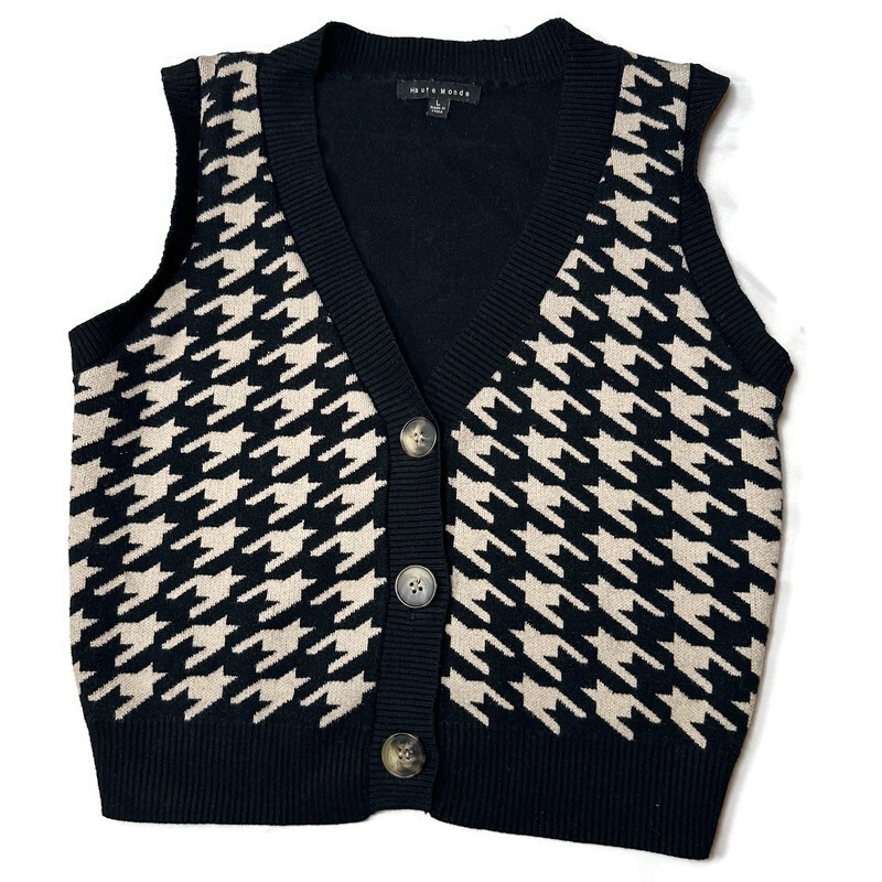 Haute Monde Houndstooth Sweater Vest L Y2k Preppy School Girl Dark Academia